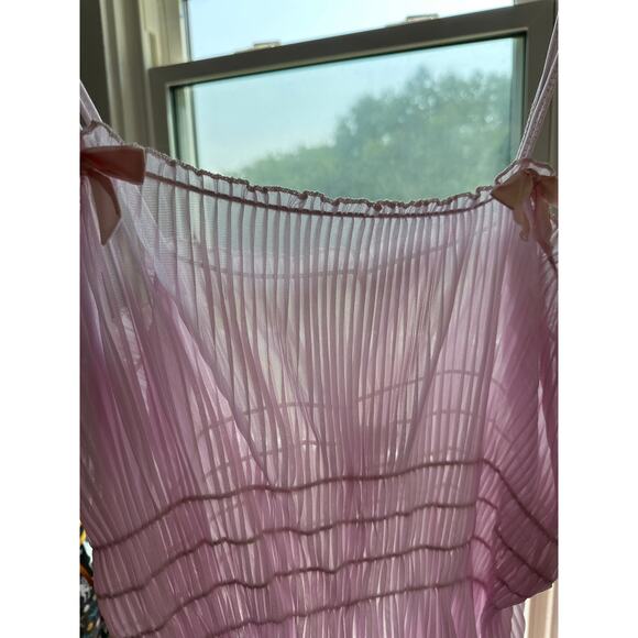 Vintage 50s 60s Union Made Pink Pleated Chiffon Camisole Lingerie Dress Medium - Picture 7 of 11